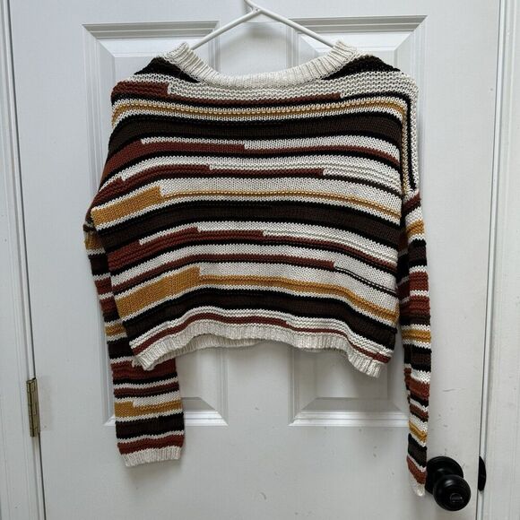 White crow Sweater Women  XS Crop Stripes Fall Autumn Boho Cottage Cotton blend - Picture 3 of 4
